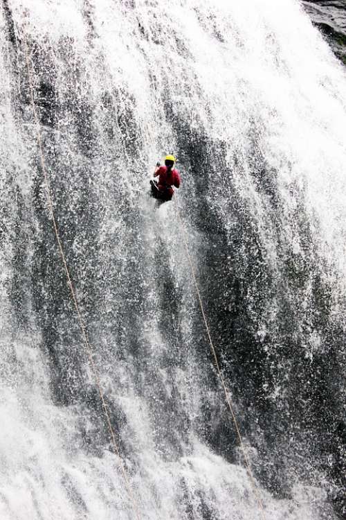 Waterfall Man Climbing Rappelling Abseiling