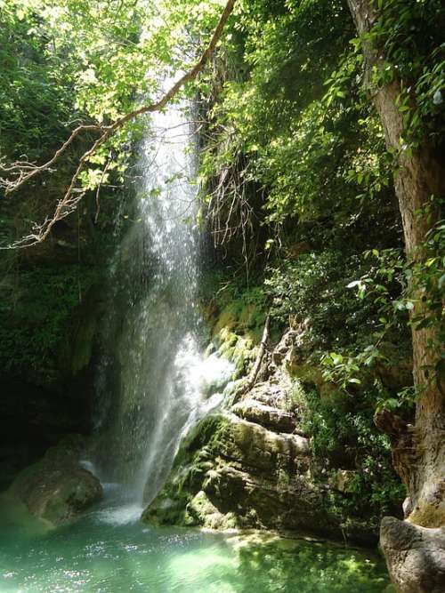 Waterfall Wild Green Nature Exotic Kythira Greece
