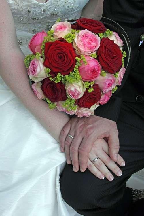 Wedding Bridal Bouquet Hands Wedding Rings