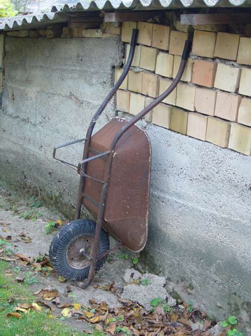 Wheelbarrow Garden Házfal Autumn Rust Brick