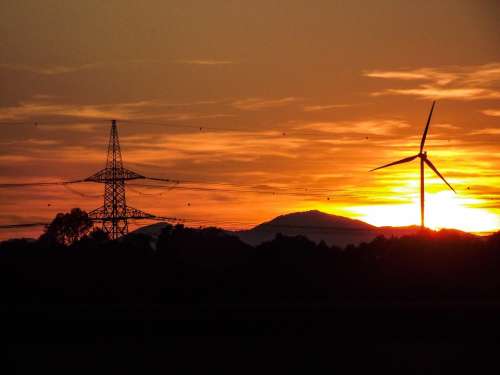 Wind Energy Power Generation Silhouette Sunset