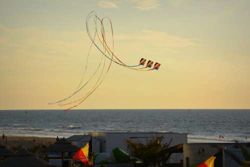 Wind Kite Blue Sky Air Clouds Sea Beach Looping