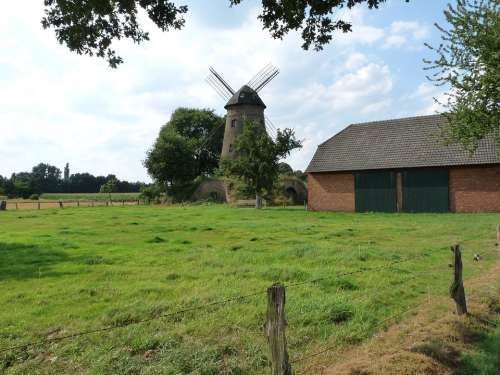 Windmill Mill Barn Fence Niederrhein