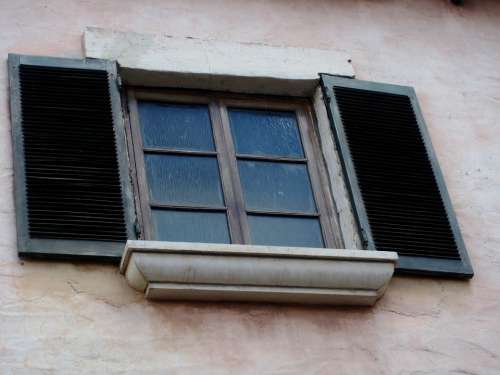 Window Frame Shutters Glass Panes Wall