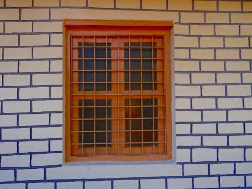 Window Rpli Wall Brick Patterned Symmetry Painted