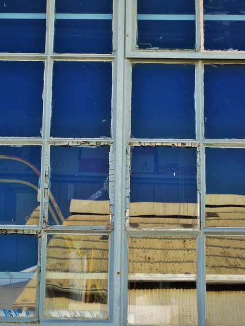 Window Frame Glass Panes Reflection Blue