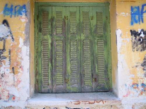 Window Shutters Wooden Old Flaking Paint