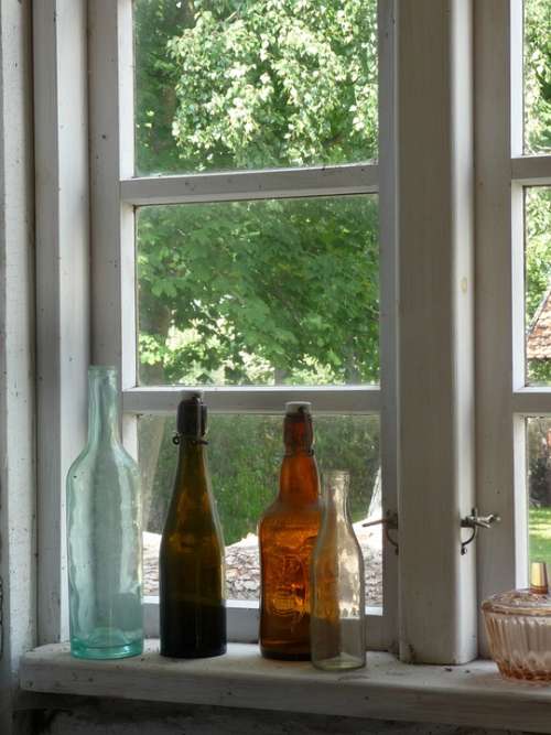 Window Bottles Glass Still Life Window Sill White
