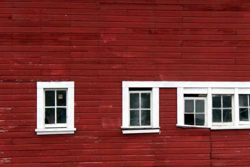 Windows Red Barn White Slats Siding Side