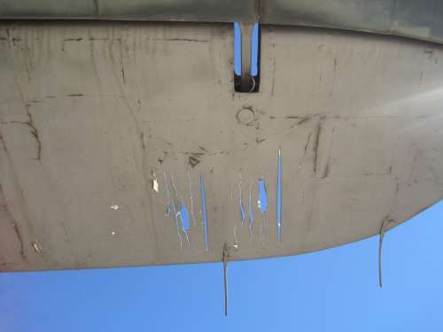 Wing Silver Covered Aileron Torn Damaged Hinge