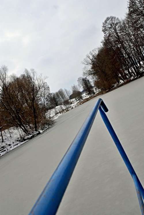 Winter Pond Snow Frozen Surface Sky Gray Water