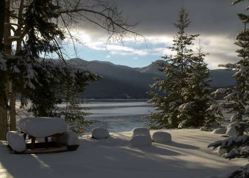 Winter Scenery Canim Lake British Columbia Canada