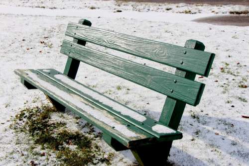 Winter Snow Cold Ice Empty Bench Wooden Bench