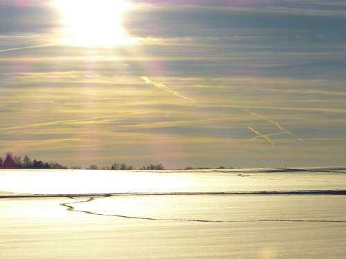 Winter Snow Traces Sky Clouds Sun