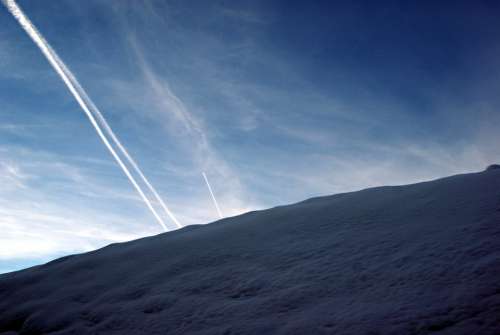 Wintry Snow Contrail Sky Jet Trails Landskape