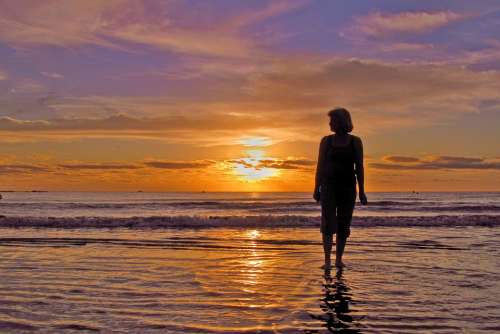 Woman Beach Ocean Sunrise Tenerife Morgenstimmung