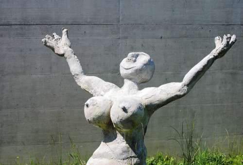 Woman Figure Sculpture Caricatured Cement Grey