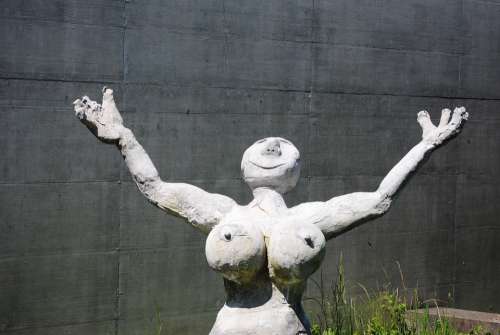 Woman Figure Sculpture Cement Grey Breasts Naked