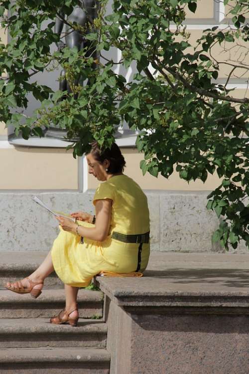 Woman Shadow Read Yellow Dress Summer