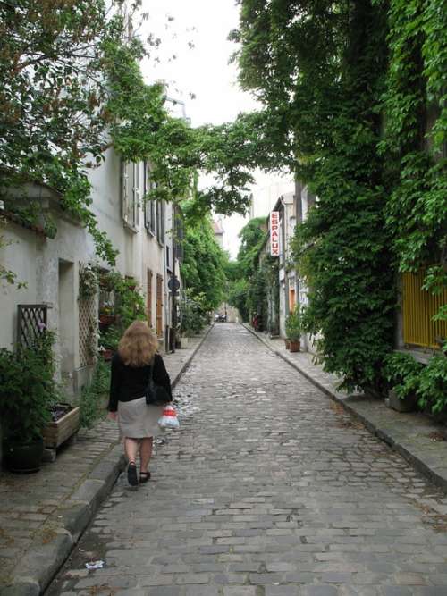 Woman Walking Shopping Paris France Side Street
