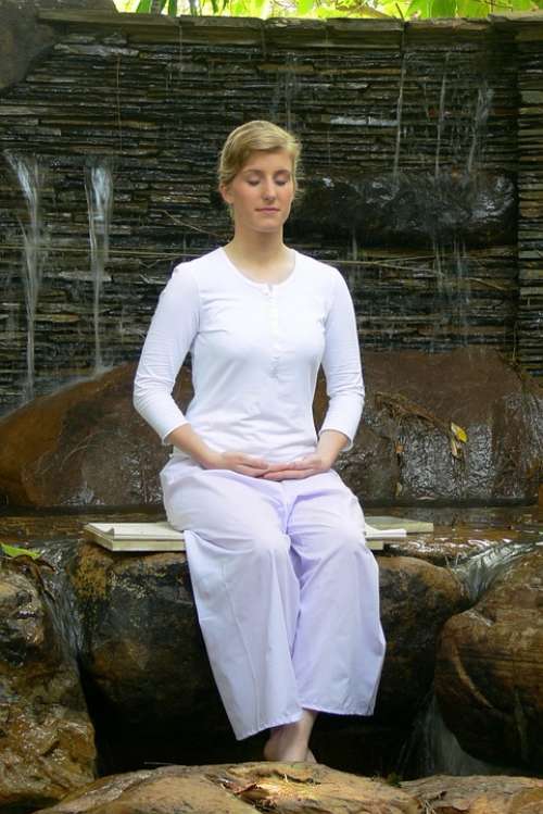 Woman Buddhist Meditate Wat Temple Buddhism