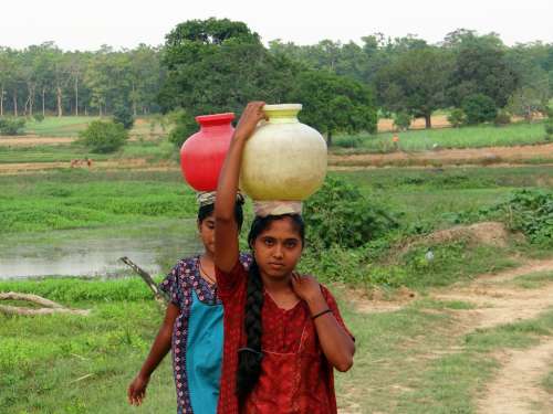 Women Village Fetching Water Pot Hands-Free