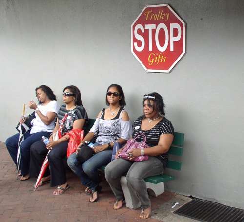 Women Wait Stop Sit Human Bus Stop Waiting Time