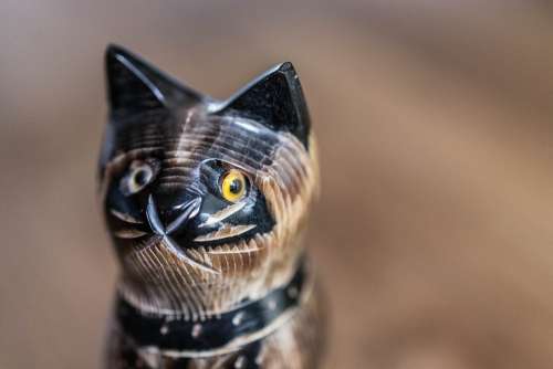 Wood Cat Brown Black Deco Decoration Cat Ears