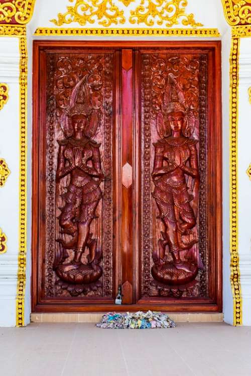 Wood Carving Door Temple Complex Temple