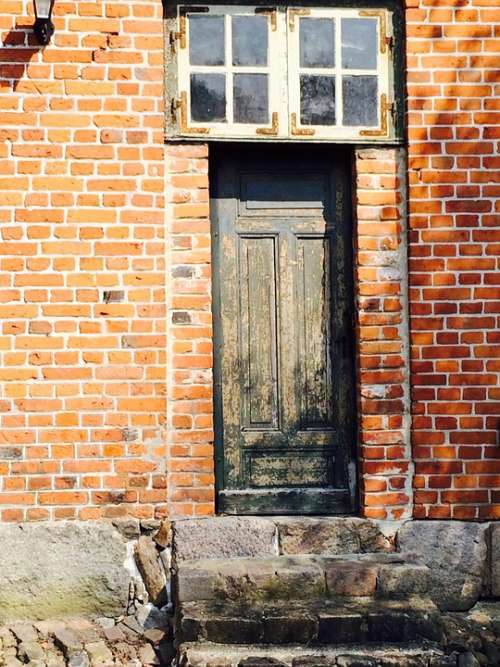 Wooden Door Brick Red Window Building Stone Wall