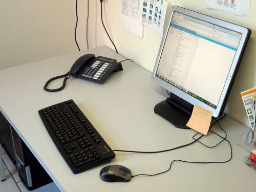 Workplace Office Work Keyboard Monitor Phone Desk