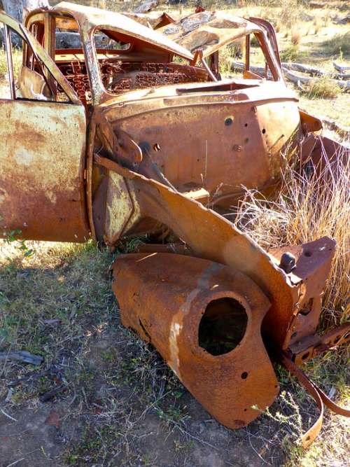 Wreck Rusty Vehicle Weathered Abandoned Broken
