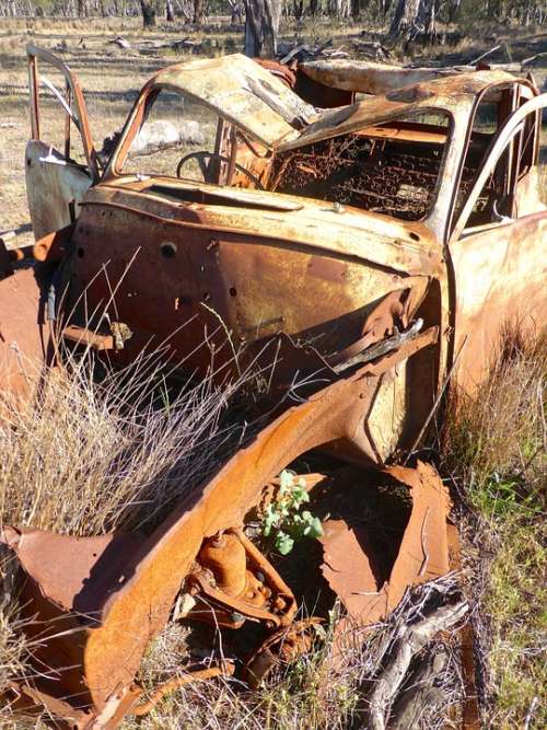 Wreck Abandoned Rusty Vehicle Weathered Broken