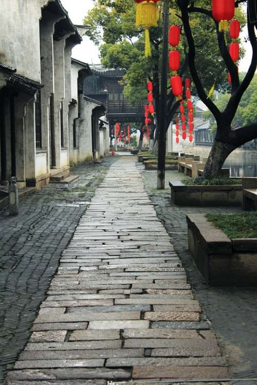 Wuxi Rain Huishan Ancient Town Lane Stones Road