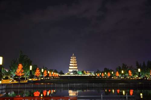Xi'An The Big Wild Goose Pagoda Night View