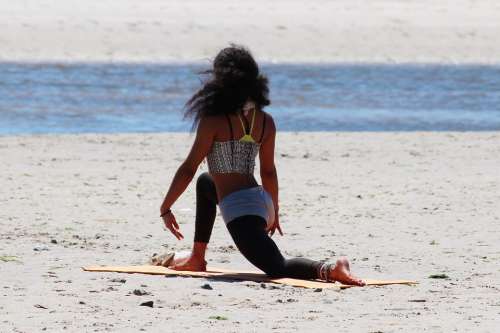 Yoga Woman Beach Relaxation Sand Sporty Beautiful