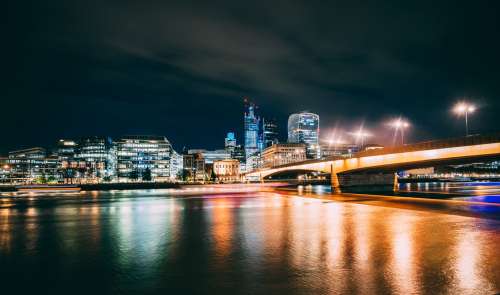 City Of London And Thames At Night Photo