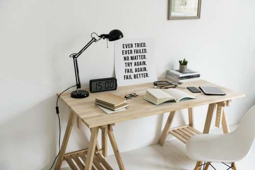 Desk Setup With Motivational Poster Photo