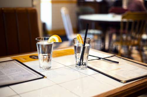 Diner Table With Water Glasses Photo