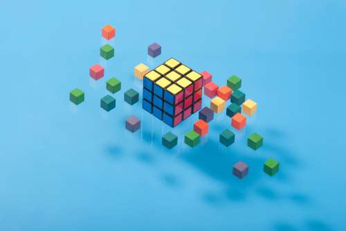 Floating Cubes On Blue Photo