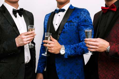 Formal Tuxedos In Red Black And Blue Photo