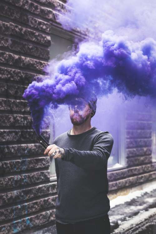 Grey Man Purple Smoke Photo