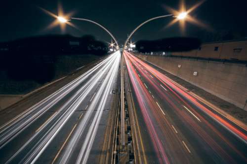 Highway Lights At Night Photo