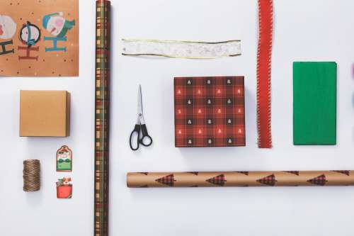 Holiday Gift Wrapping Flatlay Knolling Photo