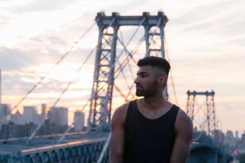 Man On New York City Bridge Photo