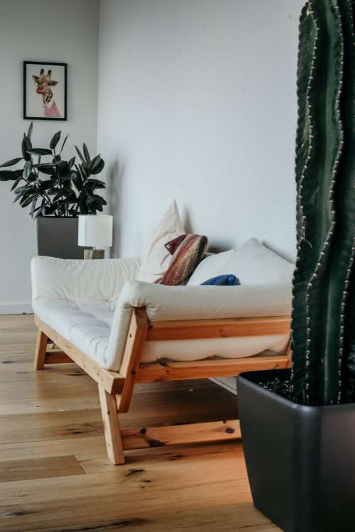 Natural White Sofa On Wood Frame Photo