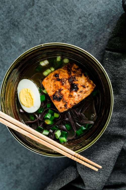 Noodles With Salmon And Egg Photo