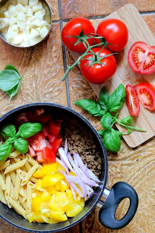 One Pot Pasta Prepped Noodles And Veggies Photo