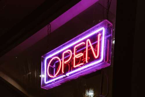 Open Neon Sign At Night Photo
