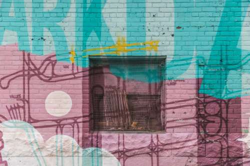 Pink And Turquise Wall With Window And Wire Photo